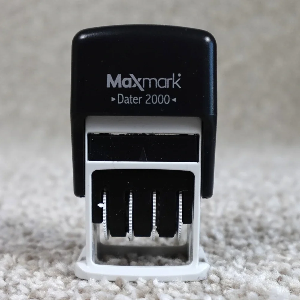 Maxmark Dater 2000 Self Inking Date Stamp Black and White Office Tool